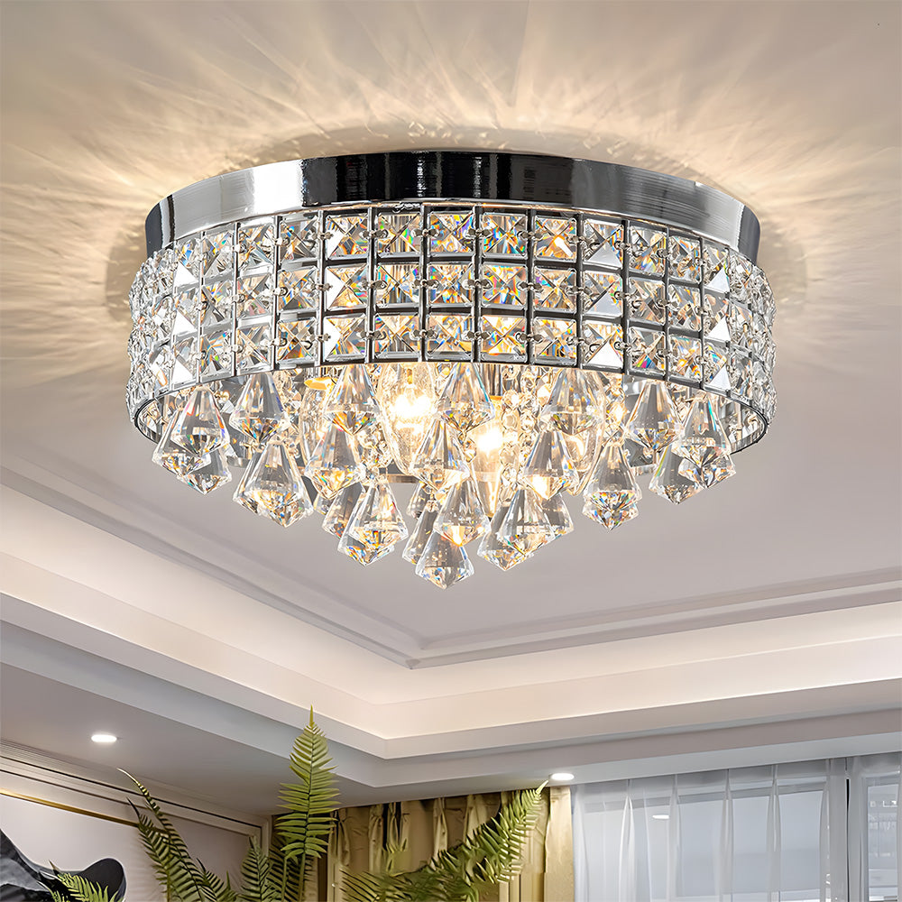 Modern Silver Crystal Flush Mount Ceiling Light for Dining Areas