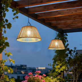 Waterproof Outdoor Solar Woven Rattan Pendant Lights for Porch Garden