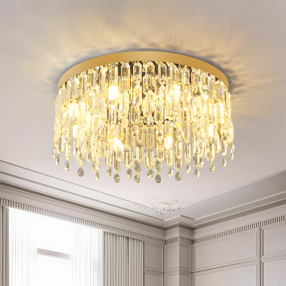 Luxury Gold Crystal Flush Mount Ceiling Light for Living Room