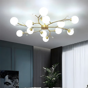 Spherical Semi-Flush Mount with Crystal-6/8/10/12 Lights Gold Ceiling Light
