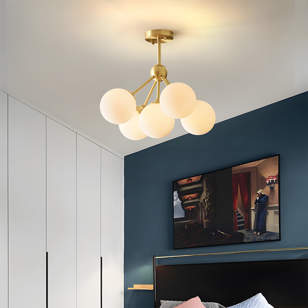 Amber Copper Glass Bubble Sputnik Pendant Light for Bedroom