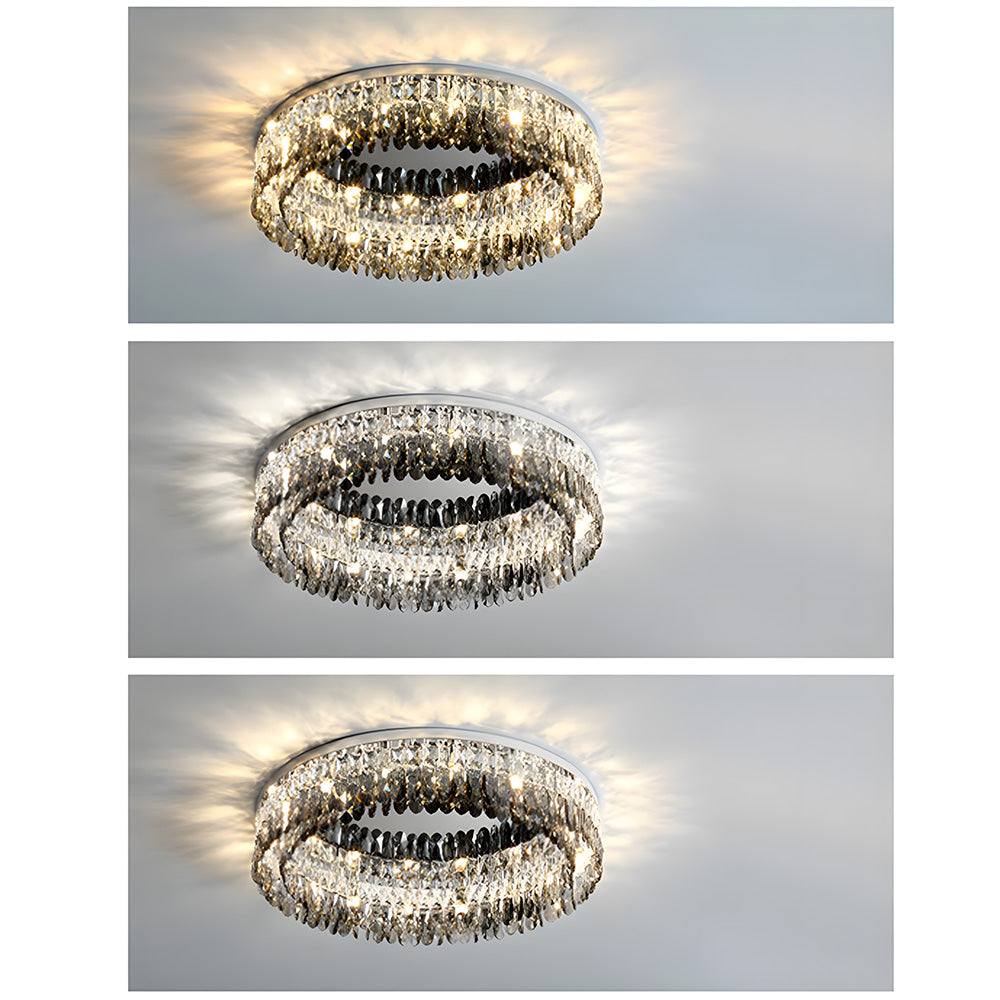 Contemporary Crystal Silver Ring Flush Mount Ceiling Light for Living Room