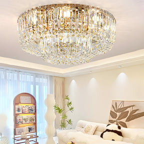Luxury Multi-Tier Crystal Gold Flush Mount Ceiling Light for Living Room