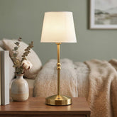 Nordic Vintage Fabric Rechargeable Dimmable Touch Table Lamp for Bedroom