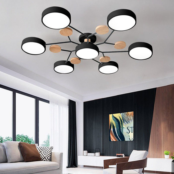 Contemporary Round Iron LED Semi-Flush Chandelier