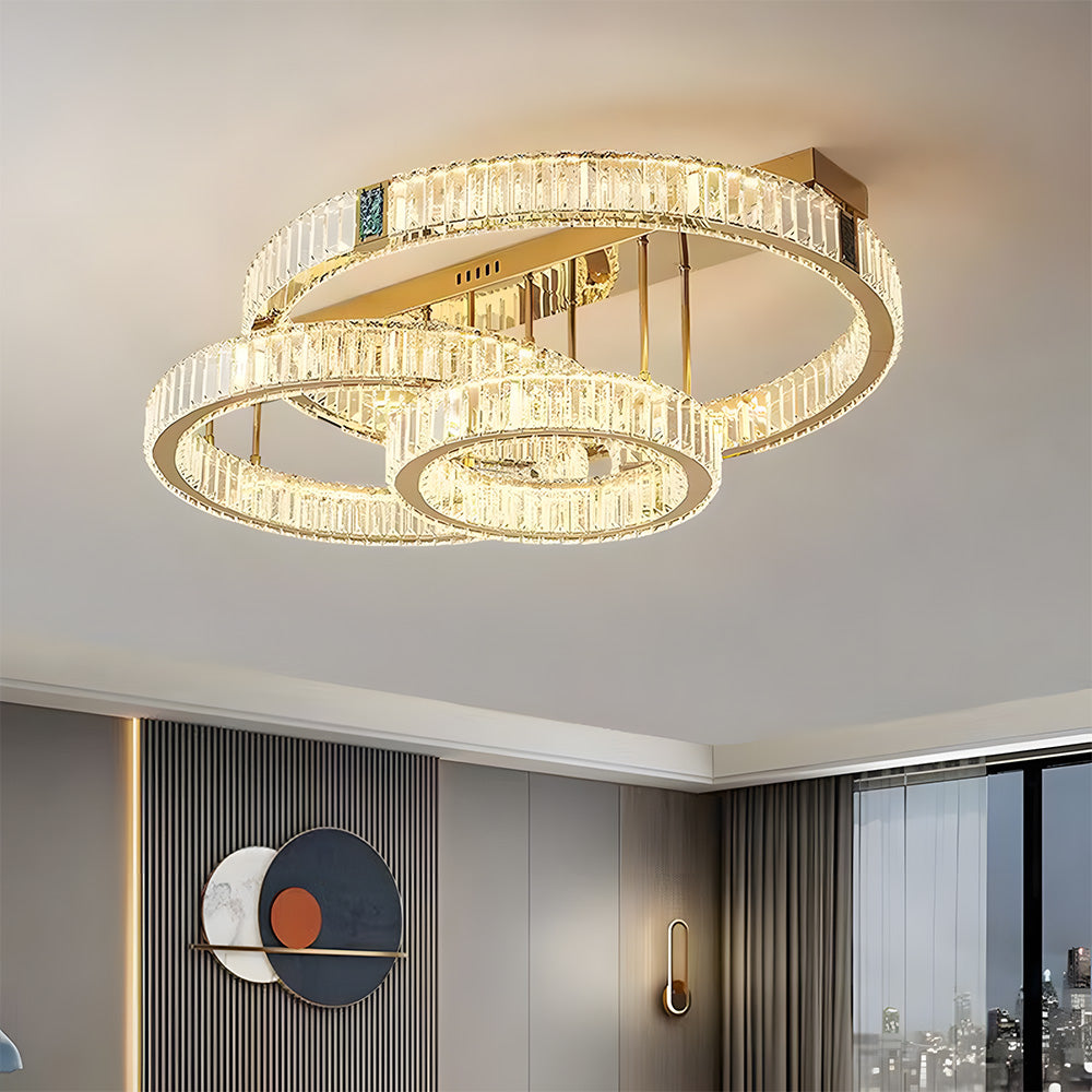 Modern Crystal Ring Chandelier - Gold LED Flush Mount Ceiling Lights