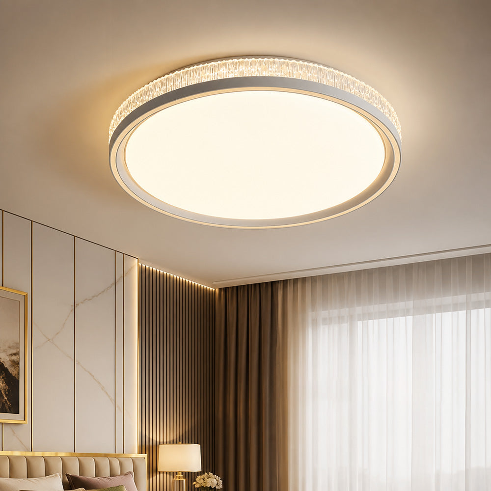 Modern Luxury Crushed Crystal Halo LED Flush Ceiling Lights for Bedroom