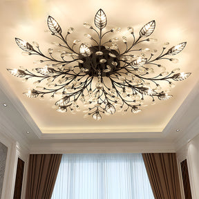 Semi-flush Crystal Flower and Leaves Ceiling lights for Living Room Bedroom
