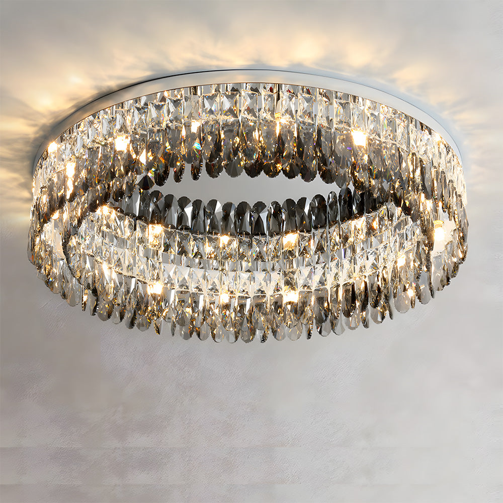 Contemporary Crystal Silver Ring Flush Mount Ceiling Light for Living Room