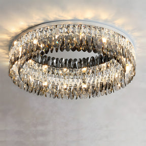 Contemporary Crystal Silver Ring Flush Mount Ceiling Light for Living Room
