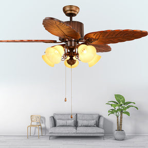 Brown Vintage Wood Flower Shape Ceiling Fan With Lighting