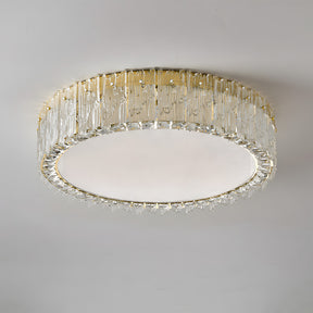 Circular Gold Stainless Steel Crystal Flush Ceiling Light for Living Room