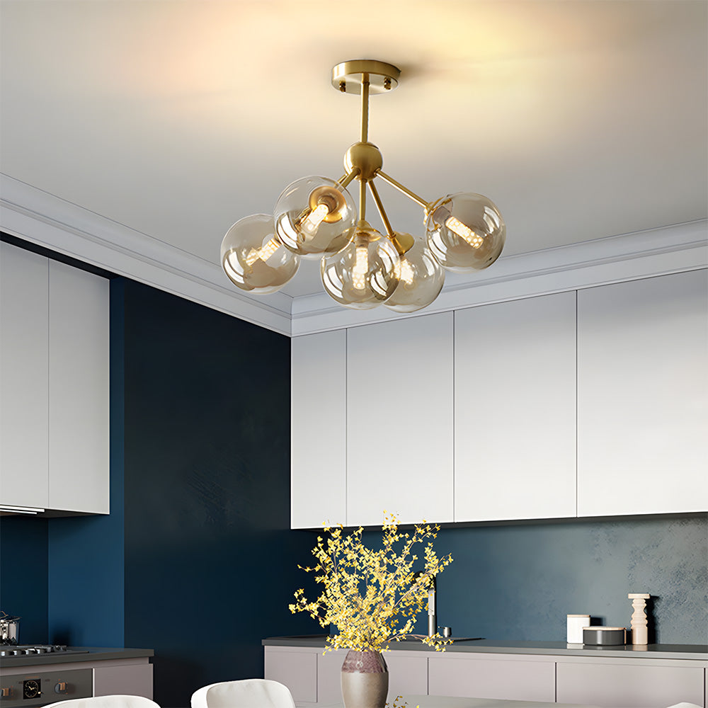 Amber Copper Glass Bubble Sputnik Pendant Light for Bedroom