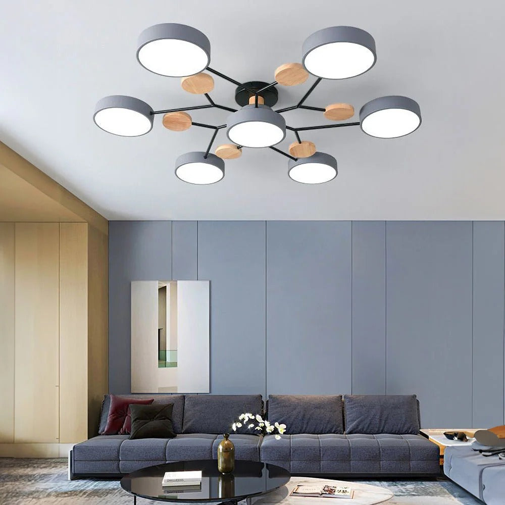 Contemporary Round Iron LED Semi-Flush Chandelier