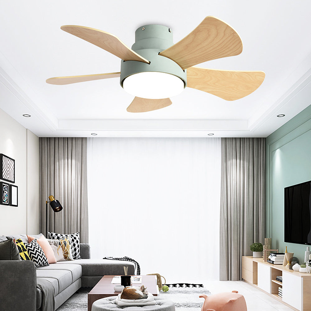 Contemporary Wood Semi-Flush Ceiling Fan With Lighting