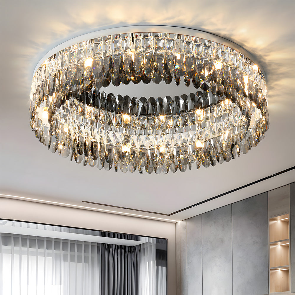 Contemporary Crystal Silver Ring Flush Mount Ceiling Light for Living Room