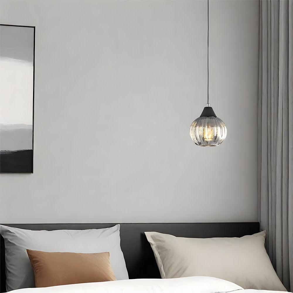 Modern Black Ribbed Glass Easy Fit Lamp Shade for Bedroom Living Room