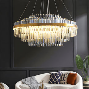 Modern Tiered Crystal LED Chandelier Luxury Hanging Lamp for Living Room Dining Room