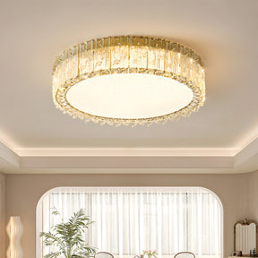 Circular Gold Stainless Steel Crystal Flush Ceiling Light for Living Room