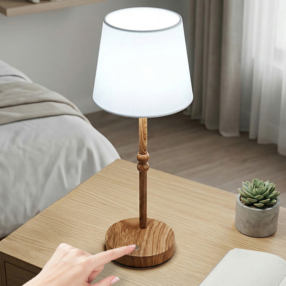 Nordic Vintage Fabric Rechargeable Dimmable Touch Table Lamp for Bedroom
