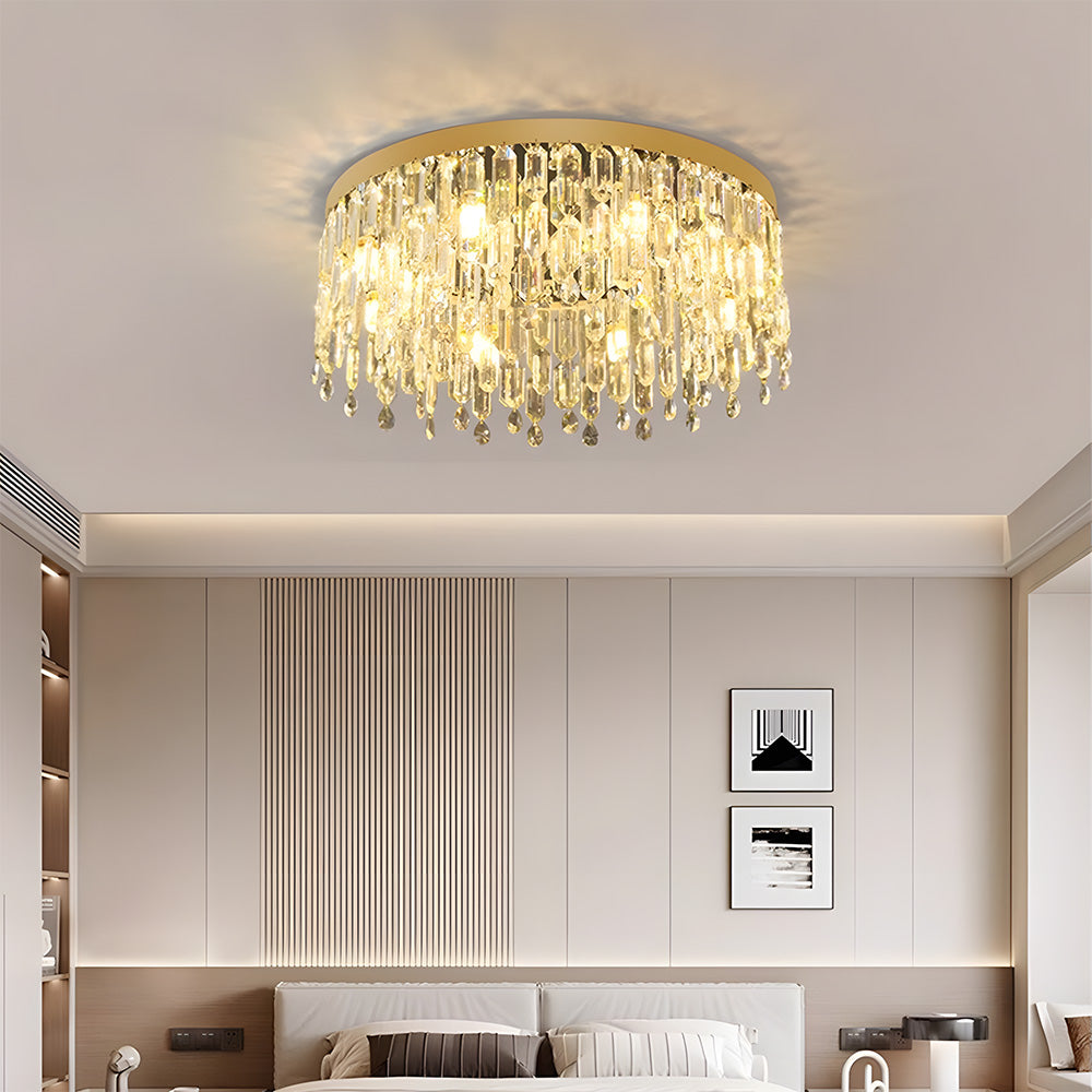 Luxury Gold Crystal Flush Mount Ceiling Light for Living Room