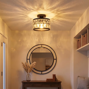 Cylindrical Iron Crystal Semi-Flush Ceiling Light for Entryway Bedroom