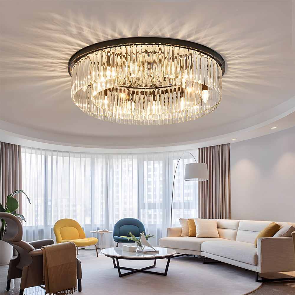 Modern Round Crystal Flush Mount Ceiling Light for Bedroom