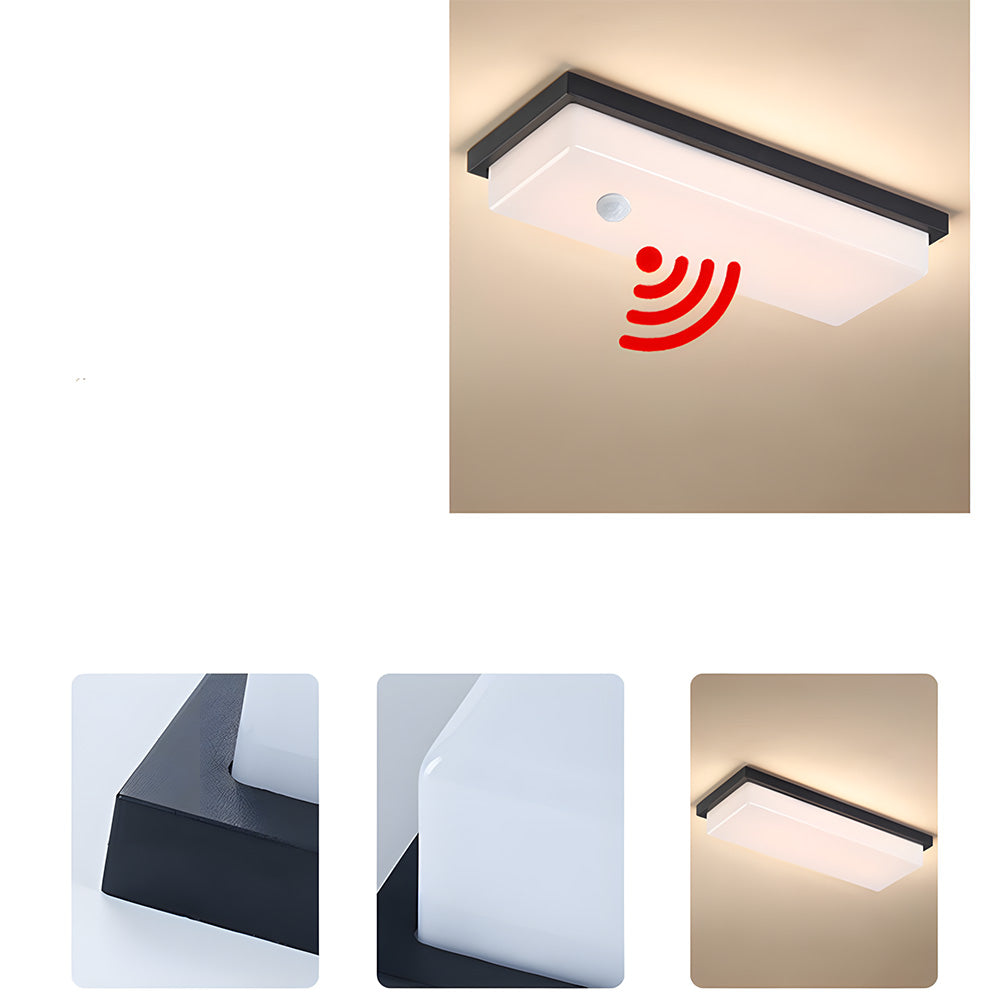 IP65 Rectangular Motion Sensor Aluminium PC Outdoor Ceiling Light for Entryway