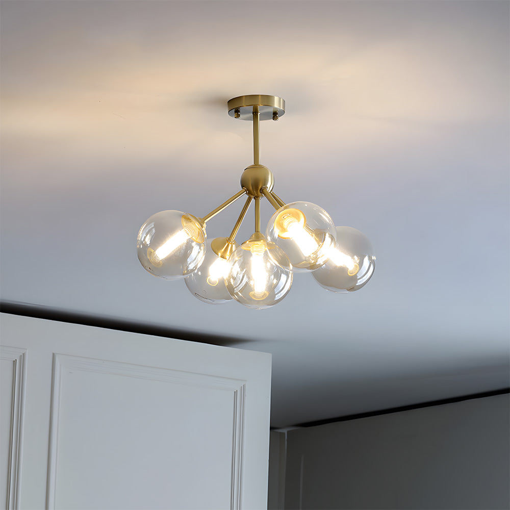 Amber Copper Glass Bubble Sputnik Pendant Light for Bedroom