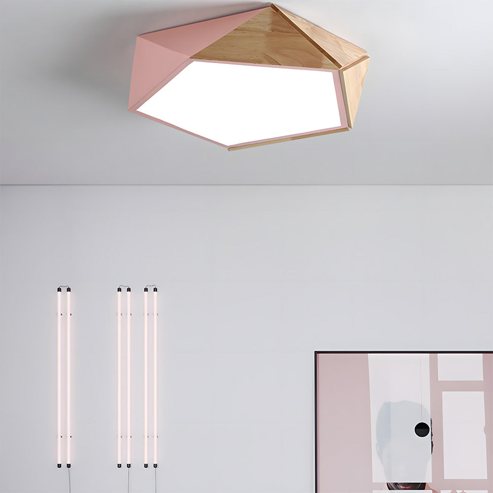LED Dimmable Wooden Acrylic Geometric Flush Mount Ceiling Lights For Living Room