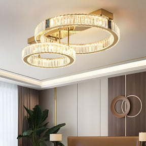 Modern Crystal Ring Chandelier - Gold LED Flush Mount Ceiling Lights