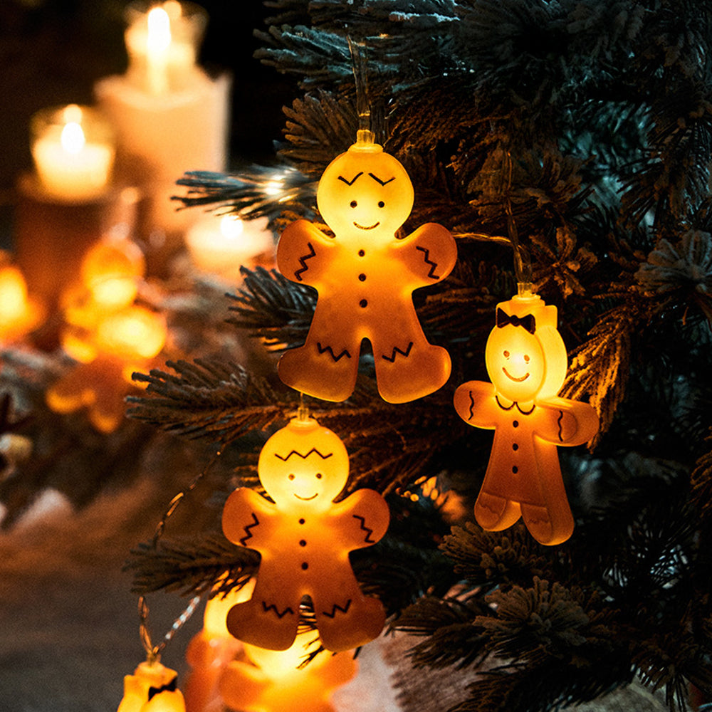 Christmas Gingerbread String Lights, Battery Operated for Christmas Decoration