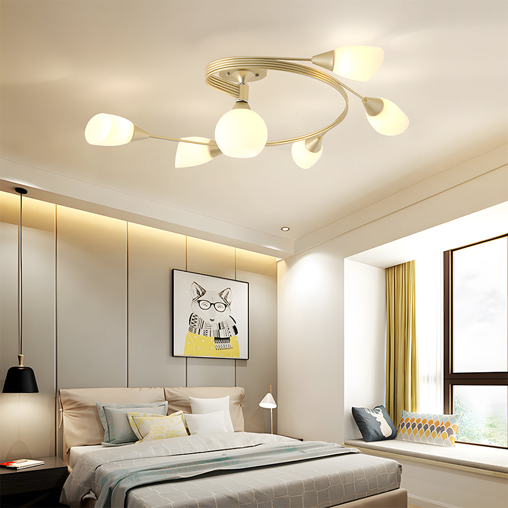 Modern Creative Ceiling Light Semi Flush Mount with White Glass Shade