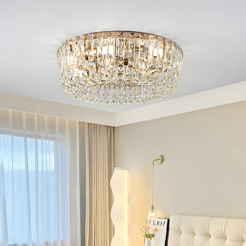 Luxury Multi-Tier Crystal Gold Flush Mount Ceiling Light for Living Room