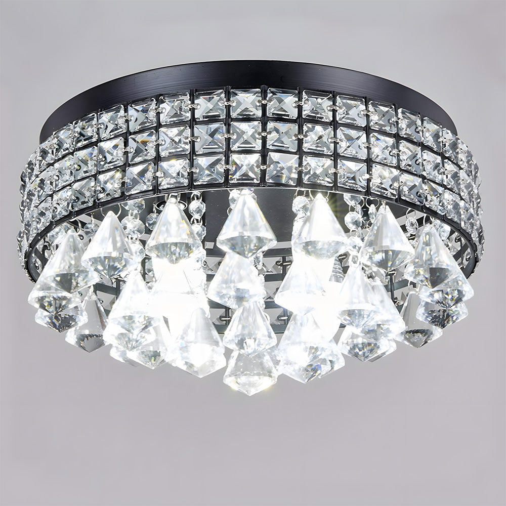 Modern Silver Crystal Flush Mount Ceiling Light for Dining Areas
