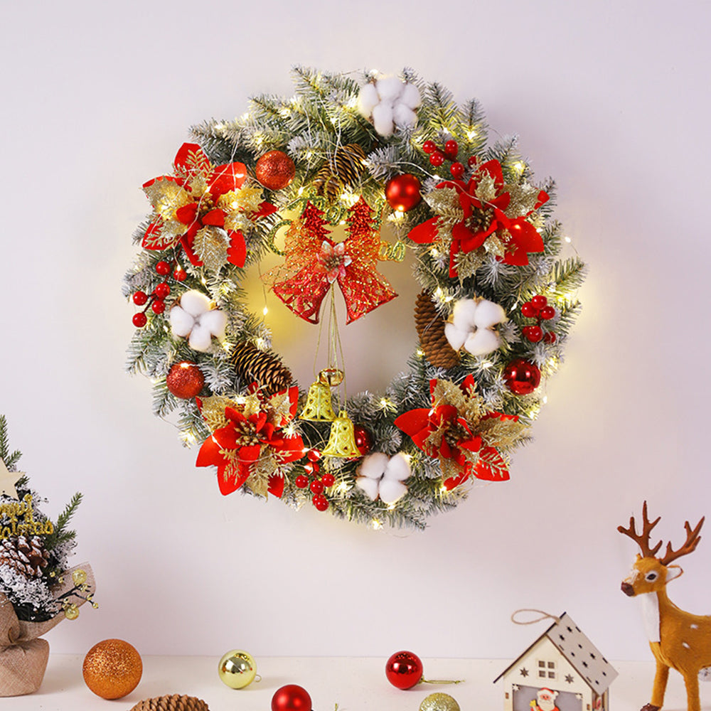 Stylish Christmas Wreath Ornament With LED Christmas Lightings And Bell Ball