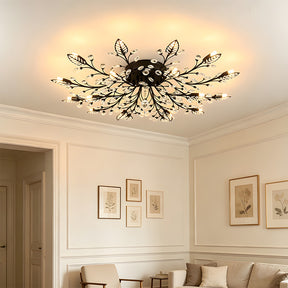 Semi-flush Crystal Flower and Leaves Ceiling lights for Living Room Bedroom