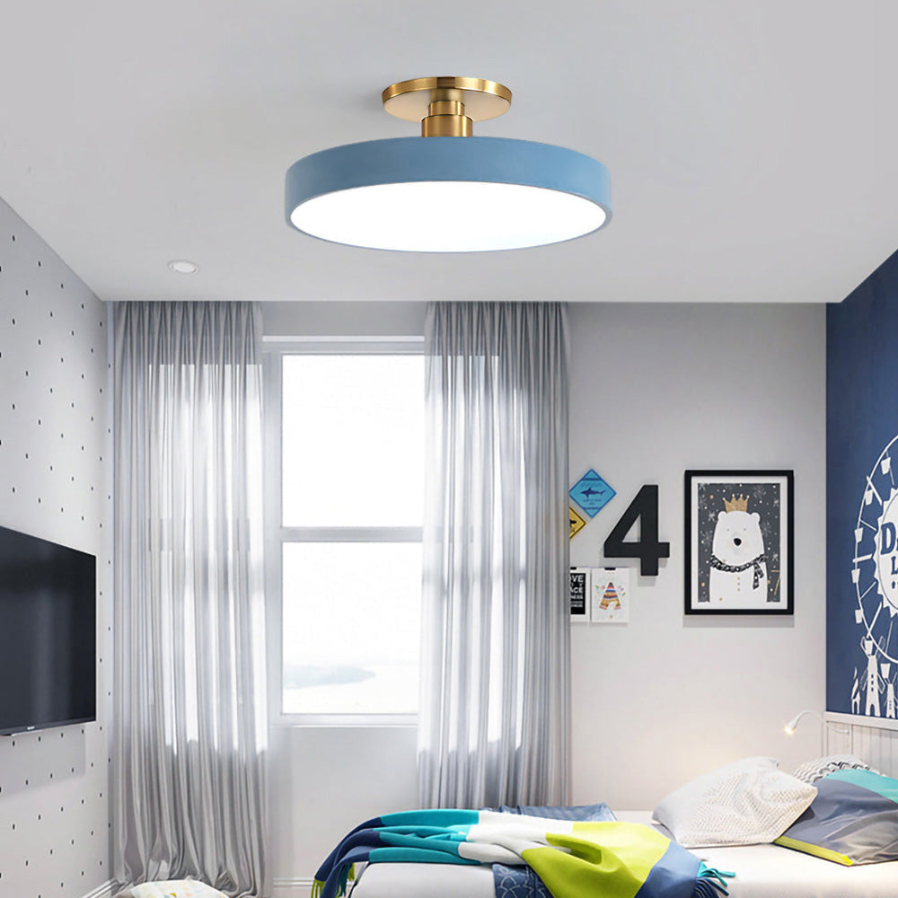 Set of 2 Circular LED Dimmable Semi Flush Ceiling Light For Bedroom