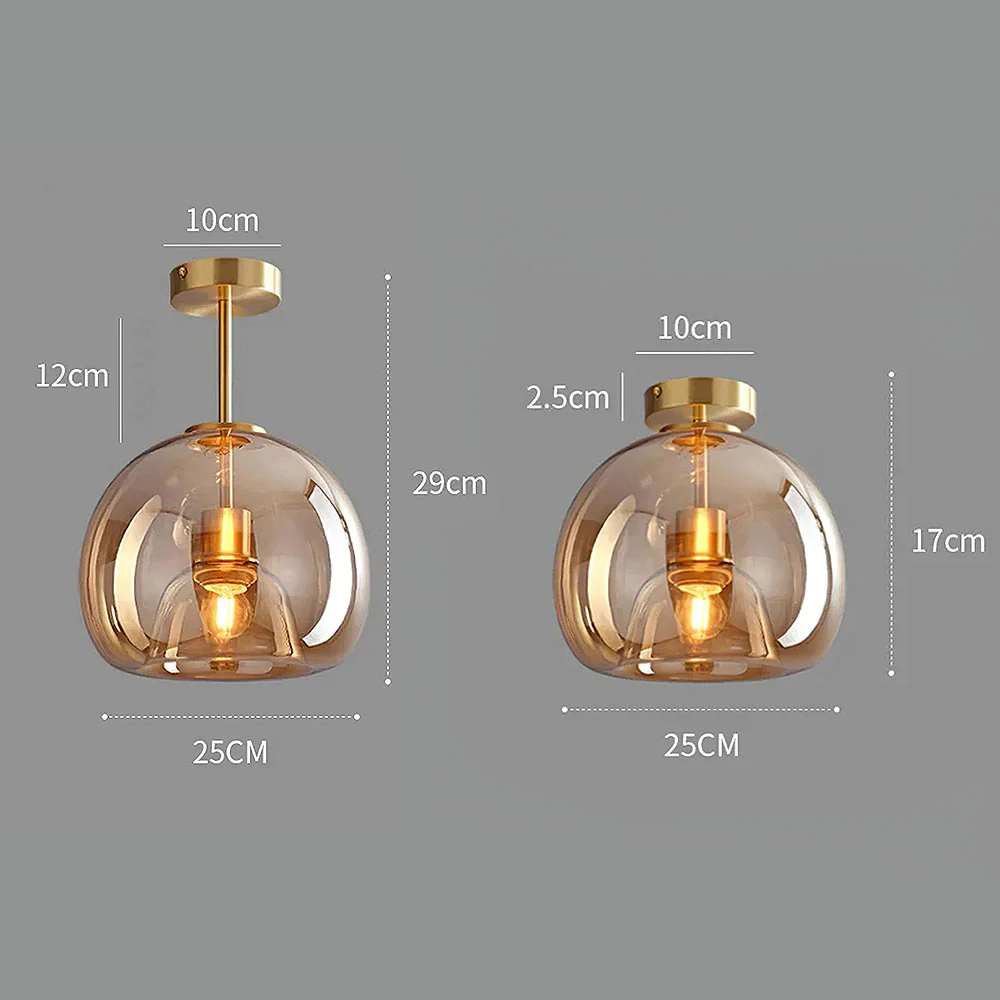 Set of 2 Modern Copper Glass Hallway Ceiling Light