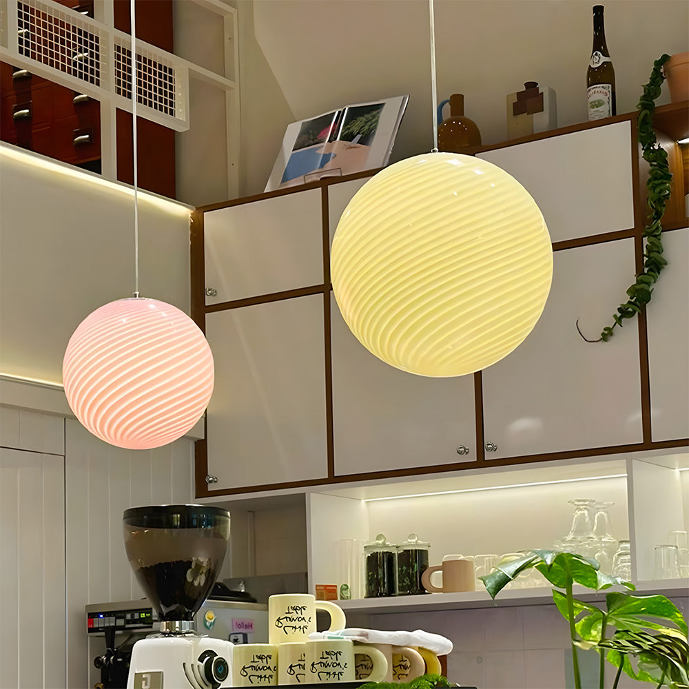 Art Deco Candy Pendant Light with Glass Shade