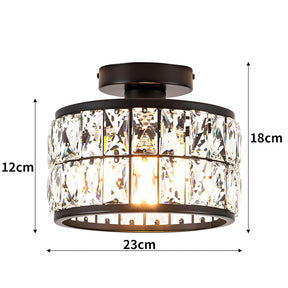 Cylindrical Iron Crystal Semi-Flush Ceiling Light for Entryway Bedroom