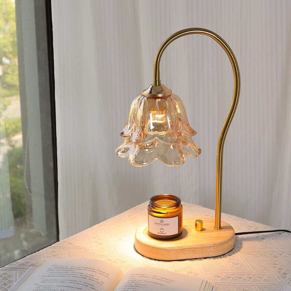 Vintage Glass Flower Shape Wood Warming Candle Lamp