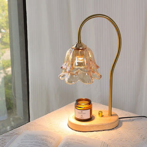 Vintage Glass Flower Shape Wood Warming Warming Candle Lamp