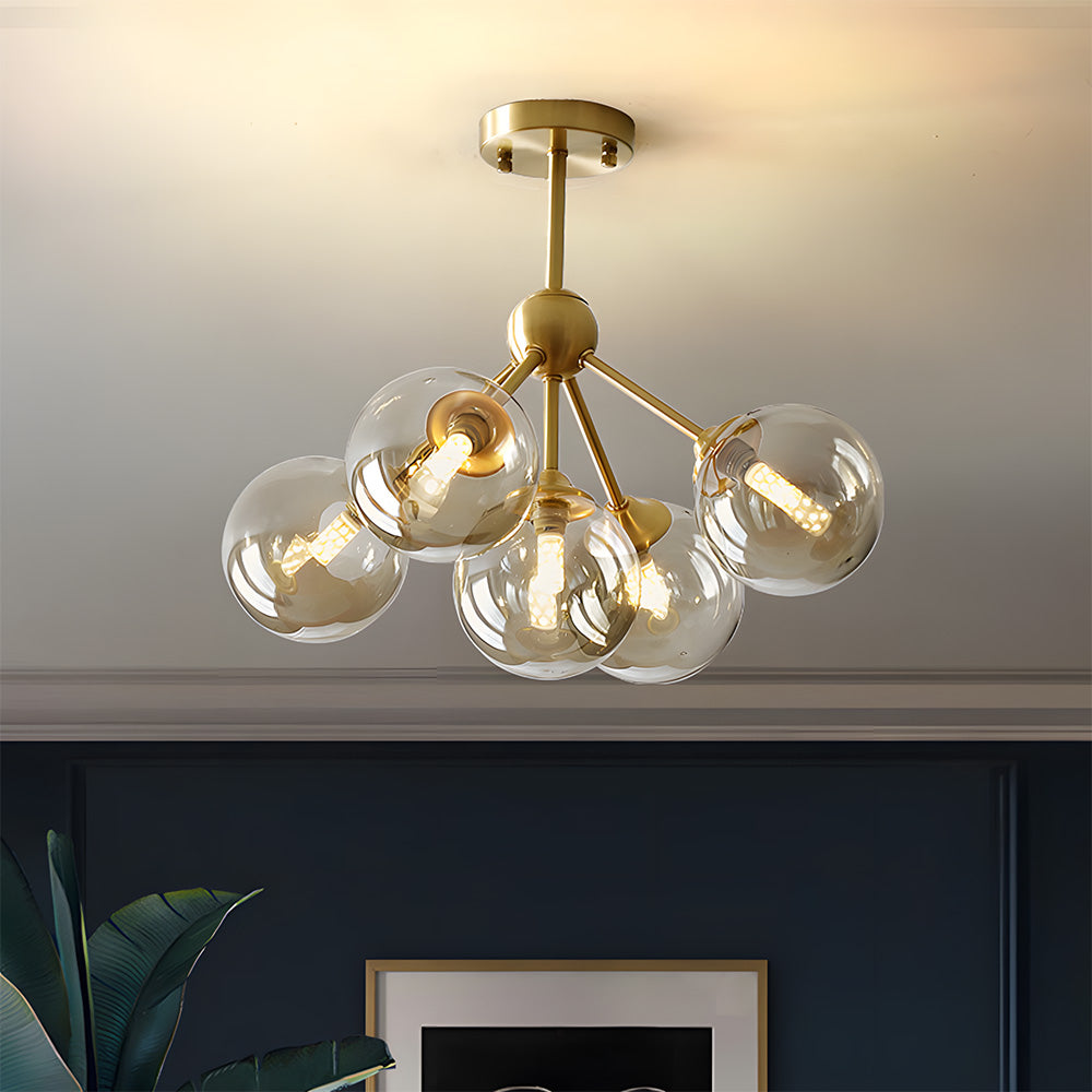 Amber Copper Glass Bubble Sputnik Pendant Light for Bedroom