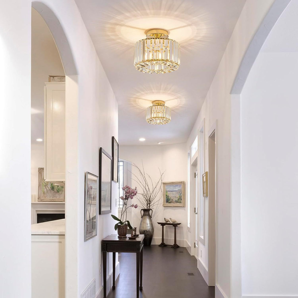 Modern Crystal Semi Flush Mount Hallway Ceiling Lamp