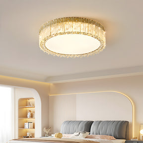 Circular Gold Stainless Steel Crystal Flush Ceiling Light for Living Room