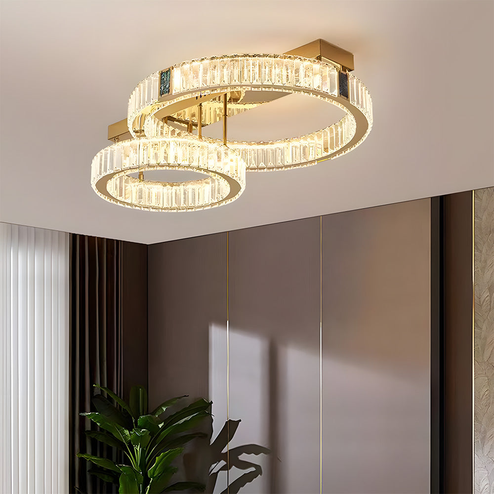 Modern Crystal Ring Chandelier - Gold LED Flush Mount Ceiling Lights