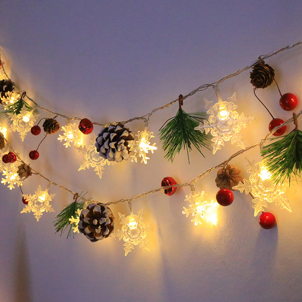 Snowflake Christmas String Lights, Christmas Decoration Lights with Pine Cone 2M 20lights