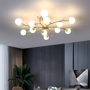 Spherical Semi-Flush Mount with Crystal-6/8/10/12 Lights Gold Ceiling Light
