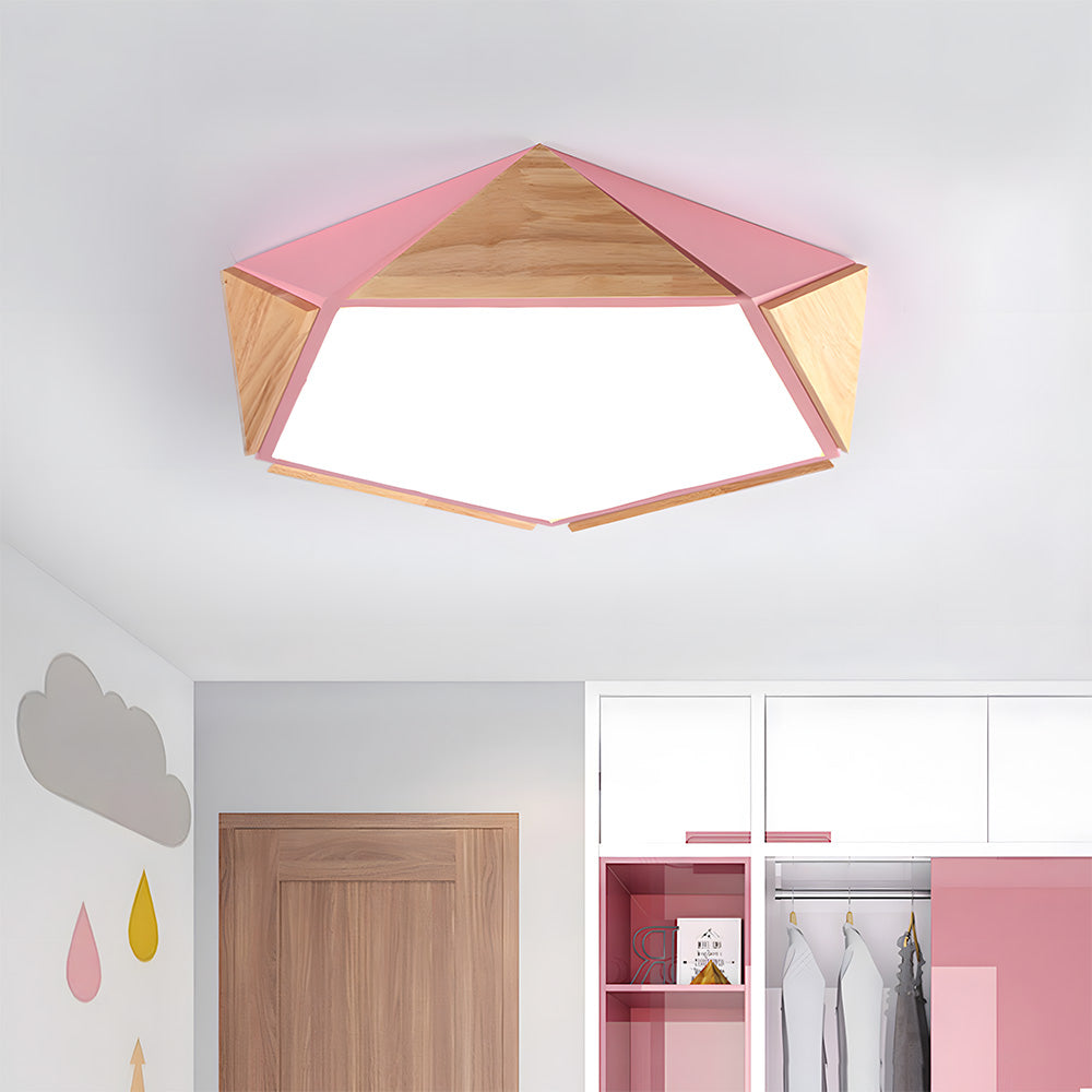 LED Dimmable Wooden Acrylic Geometric Flush Mount Ceiling Lights For Living Room